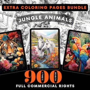 Jungle Animals Coloring Pages Bundle | 921 Digital Prints | Resalable | PLR Bundle | KDP Book Interior | Commercial Rights | Canva Editable