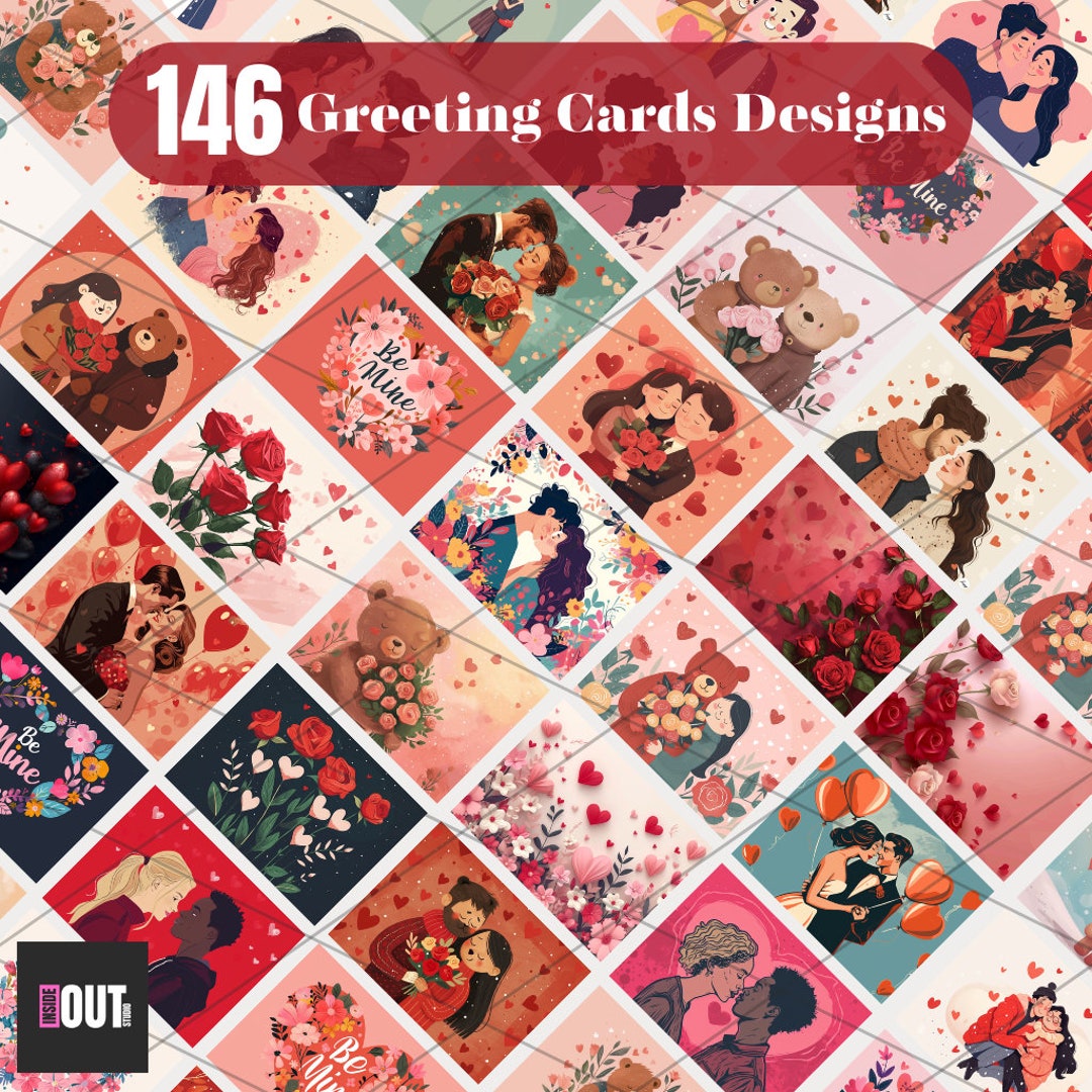 146 Love Greeting Cards Designs to Use or Resale, PNG Files With