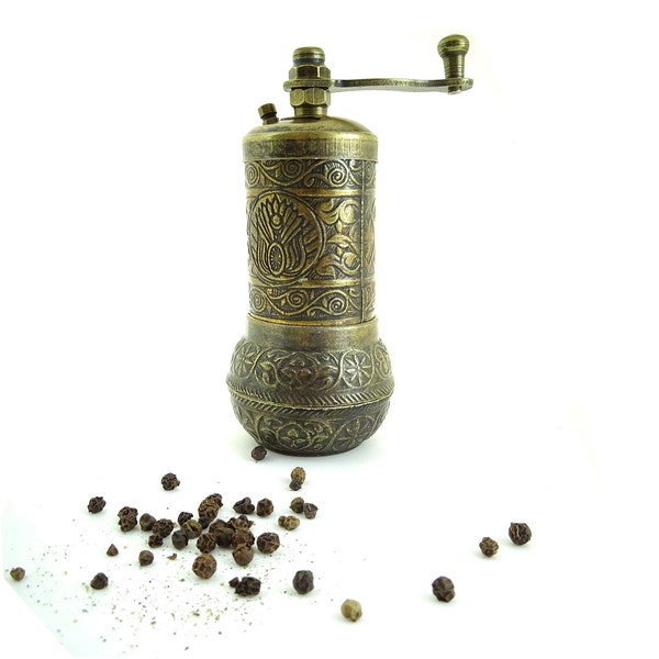 HandMade Turkish Tradition Style Pepper Grinder Coffee Mill Coffee Grinder Spice Grinder  Old Brass