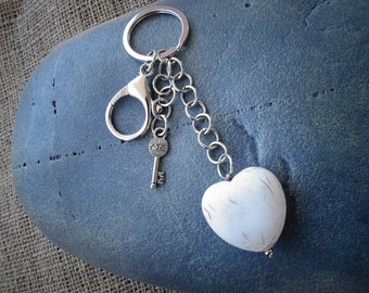 Porte-clés coeur en marbre, coeur en marbre, porte-clés sac à main, coeur clé fort, pierres naturelles, accessoires de sac à dos, porte-clés de la servante