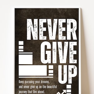 Never Give Up Retro Quote Wall Print, Quote Wall Art, Digital Print Download, Printable Wall Art print, Inspirational Print, Poster, Gift