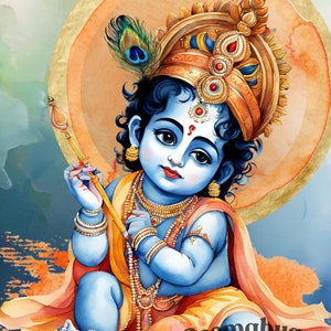 Lord Krishna Art Print Hindu God Wall Decor Vibrant Spiritual Painting for Home Meditation & Living Room Hinduism-Inspired Artwork wall art