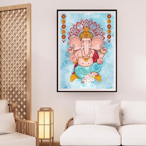 Handmade Lord Ganesha Wall Art Ganpati Decor, Hindu Elephant Deity Painting Spiritual Gift Ganesh Wall Decor Religious Wall Decor Ganesh Art