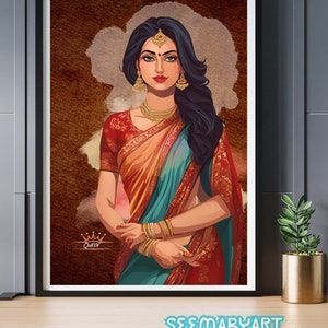 Indian Women Art Poster, South Asian Wall Print Modern India Print Desi Women Print Modern India Art Print Boho India Art Prints Indian Art