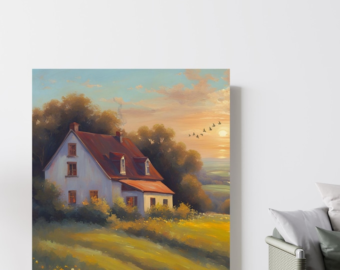 Farmer's House , Digital Art Print, Instant Download, Printable Oil Painting, Vintage Home Countryside Decoration, Digital Oil Painting #160