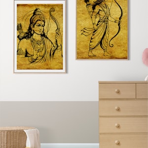 Shri Ram Indian Wall Art, Religious Home Art Decor Hindu God Print Sacred Wall Hanging Sacred Home Decoration Religious Home Ornament