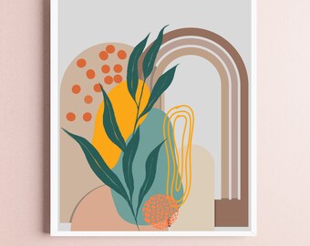 Mid Century Modern Art Print: Abstract Botanical Wall Decor (Digital Download) seemabyart