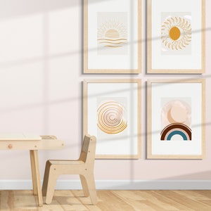 Boho Sun Prints,  set of 6 ,Beige Sun Line Art, Digital Download, Minimalist Print, Boho Wall Art,Mid Century Modern wall art, desi art