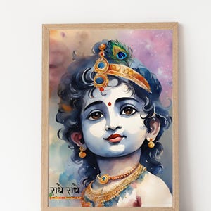 Lord Krishna Canvas Wall Art, Handmade Indian Home Decor Religious Artwork, Hindu Deity Gift  Spiritual Gift Idea Krishna Canvas Wall Art