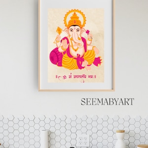 Lord Ganesh spirituelle Wandkunst Hinduismus Digitales Poster für Frieden & Schutz Hochwertiges Ganesha-Dekor, ideales Geschenk für neue Anfänge