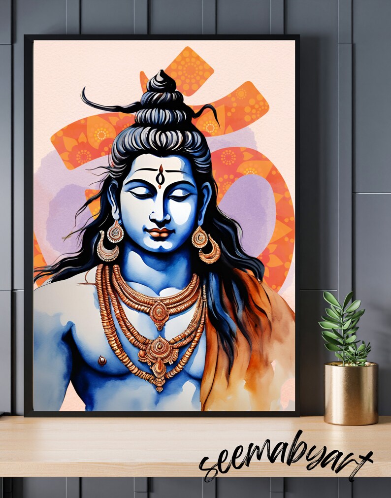 Lord Shiva Wall Art Printable Shiva Painting Hindu God Decor Spiritual ...