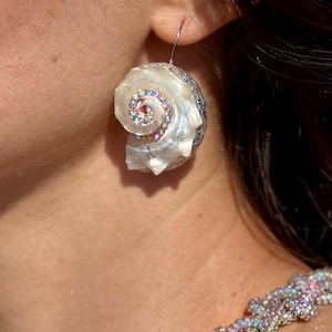 Mermaid Seashell Earrings: Rhinestone Accent, Coastal Jewelry