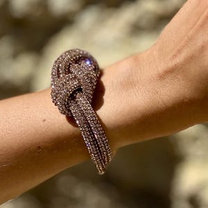 Chunky Rhinestone Macrame Bracelet: Hand-Knotted Boho Glam Cuff