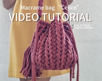 Macrame Bag Pattern: Knotting Purse DIY Detailed Tutorial (Video Easy Instructions / Russian Language with English Subtitles)