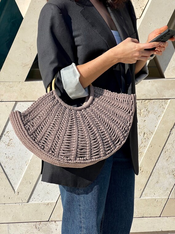 Macrame Bag, Hand Woven Bag, Knit Bag, Macrame Purse, Weekender  