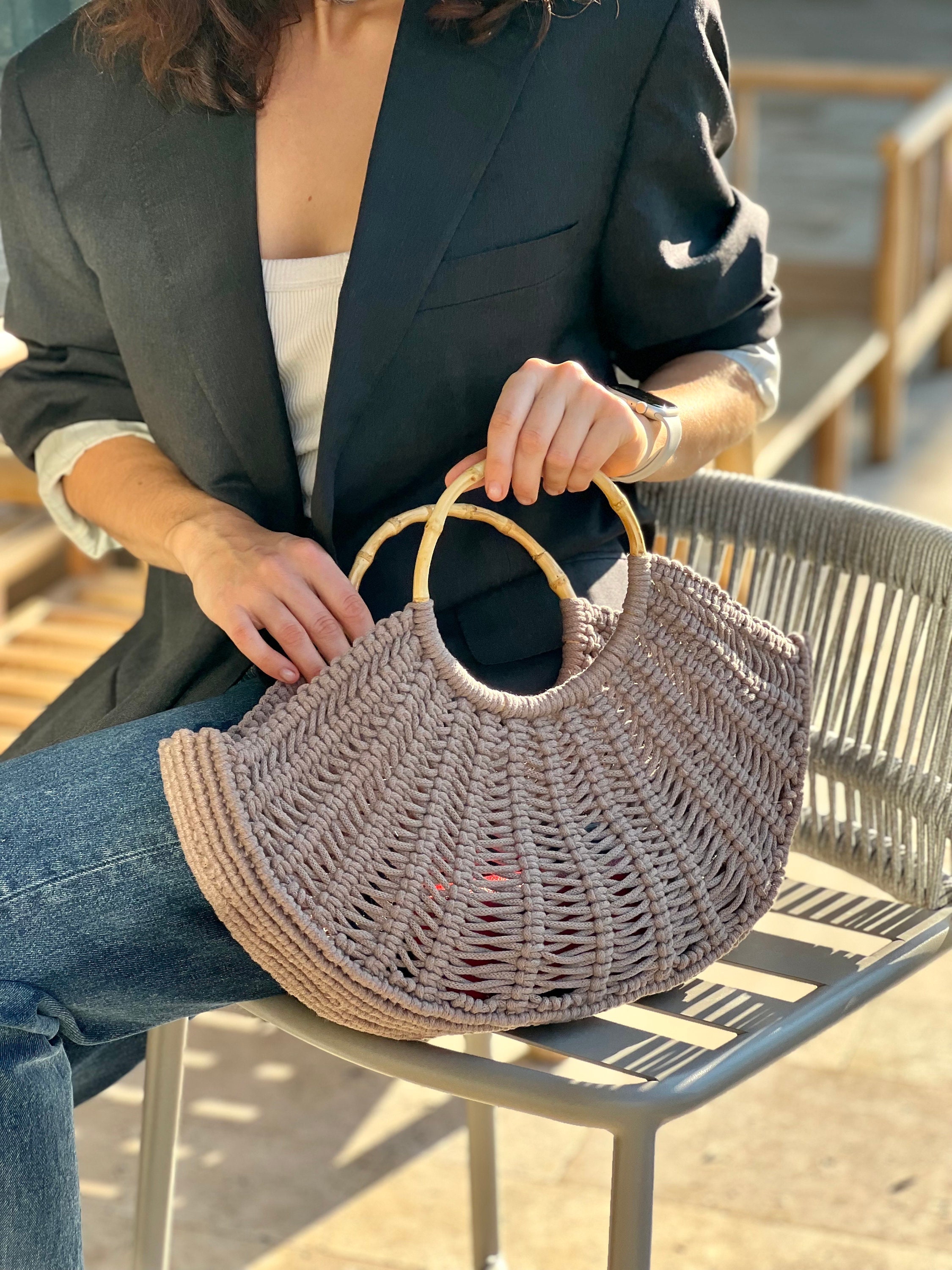 Macrame Bag, Hand Woven Bag, Knit Bag, Macrame Purse, Weekender  