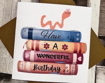 Bookworm stack birthday card