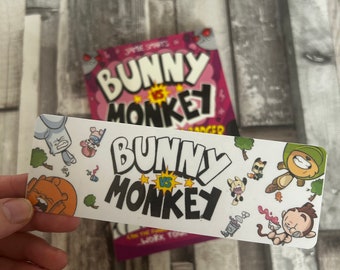 Bunny VS monkey children's bookmark