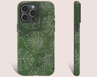 Funda para teléfono con diseño de hoja de monstera, funda para teléfono Monstera, funda botánica para teléfono con diseño de hoja para iPhone 16 15 14 13 12 Pro Pixel 9 8 7 Pro Galaxy s26 s25 0035