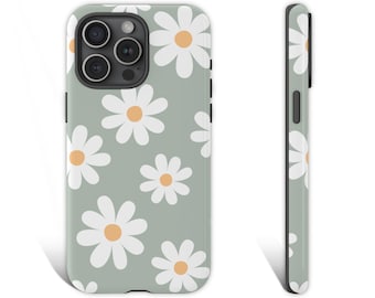 Funda para teléfono Daisy, funda para teléfono floral verde, funda para teléfono floral verde para iPhone 16 15 14 13 12 11 Pro Galaxy s25 s24 s23 Pixel 9 8 7 Pro 0110