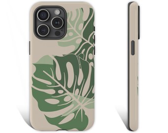 Funda para teléfono Monstera, funda para teléfono con hoja de Monstera, funda para teléfono con hoja tropical para iPhone 16 15 14 13 12 Pro Galaxy s25 s24 s23 Google Pixel 9 0165