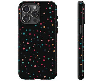 Colorful Dot Phone Case, Polka Dot Phone Case, Bokeh Phone Case, Black Phone Case, Phone Case For iPhone 15 14 13 12 11 X XR 8 Pro Galaxy
