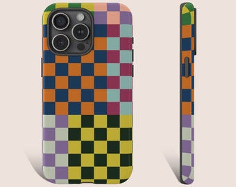 Funda para teléfono a cuadros, funda para teléfono con estampado a cuadros colorido, funda para teléfono a cuadros vintage, funda para iPhone 15 14 13 12 11 X Pro 0219