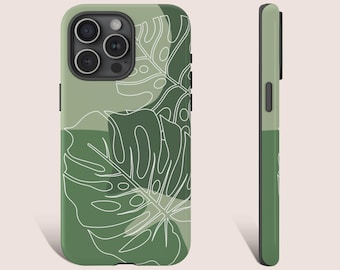 Funda para teléfono Monstera, funda para teléfono con diseño de planta Monstera, funda para teléfono con diseño de hoja de Monstera para iPhone 16 15 14 13 12 11 Pro Galaxy s25 s24 Pixel 9 0022