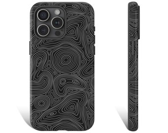Schwarze topographische Handyhülle, Squiggly Lines Handyhülle, schwarze Handyhülle, Handyhülle für iPhone 16 15 14 13 12 11 Pro Plus Galaxy s25 0451