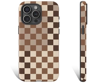 Brown Checkered Phone Case, Brown Phone Case, Tan Phone Case For iPhone 15 14 13 12 11 X XR 8 Pro Max Plus Galaxy s24 s23 s22 Pixel 8 0056
