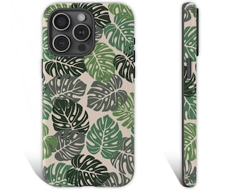 Funda para teléfono Monstera, funda para teléfono con hoja de Monstera, funda botánica para iPhone 16 15 14 13 12 11 Pro Galaxy s25 s24 s23 Pixel 9 8 7 Pro 0104