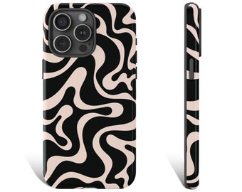Abstract Wavy Black Phone Case Groovy Black Phone Case For iPhone 15 14 13 12 Pro Max XR XS 8 Plus Galaxy S24 S23 Google Pixel 0414