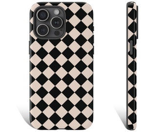 Checkered Phone Case, Checkered Pattern Phone Case, Black and White Checkered Phone Case For iPhone 16 15 14 13 12 X Pro Max Galaxy s26 0396