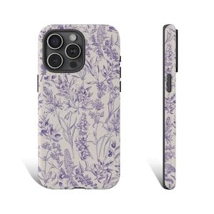 Coque de portable lavande fleurs sauvages Coque de portable lavande fleurs sauvages Toile de Jouy, fleurs et feuilles pour iPhone 15 14 13 12 11 X XR Pro s23