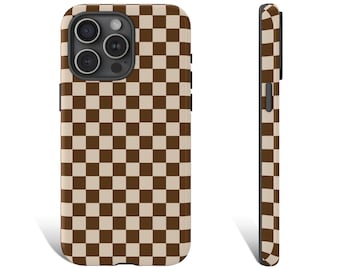 Brown Checkered Phone Case Checkerboard  Phone Case For iPhone 15 14 13 12 11 X XR Pro Galaxy s23 s24 Google Pixel 8 Pixel 7 Pro 0093