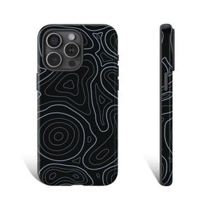 Black Topographic Phone Case Black Phone Case Abstract Lines Phone Case For iPhone 15 14 13 12 11 X XR 8 Pro Galaxy s23 s22 Pixel 8 7 6 Pro