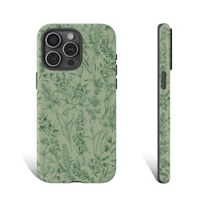 Funda de teléfono con flores silvestres, funda floral, funda verde salvia para iPhone 16, 15, 14, 13, 12, 11 Pro Plus, Galaxy S25, S24, S23, Pixel 9, Pixel 8 0094