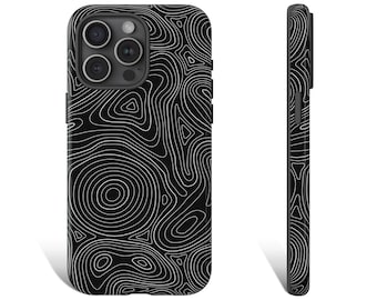 Abstract Lines Phone Case, Black Phone Case, Topographic Phone Case, Phone Case For iPhone 15 14 13 12 Pro Max XR XS 8 Plus Galaxy 0079