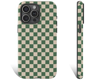 Green Checkered Phone Case, Checkered Pattern Phone Case, Checkered Phone Case for Iphone 16 15 14 Pro Galaxy s26 s25 s24 Pixel 9 8 7 0184