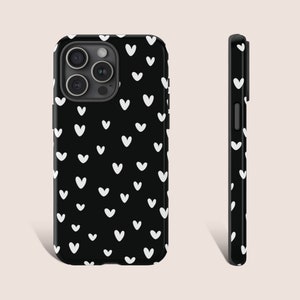 Heart Phone Case Black Phone Case Love Phone Case Gift for Valentine Phone Case For iPhone 15 14 13 12 11 X XR 8 Pro Galaxy s23 s21 Pixel 7