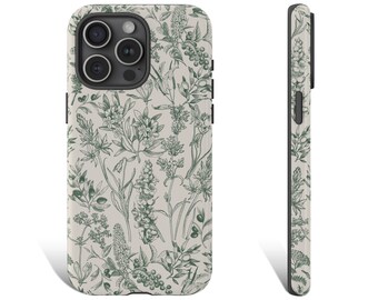 Green Floral Hand Drawn Phone Case Green Wildflower Phone Case Flower Phone Case For iPhone 16 15 14 13 12 11 X XR Galaxy s25 Pixel 9 0012