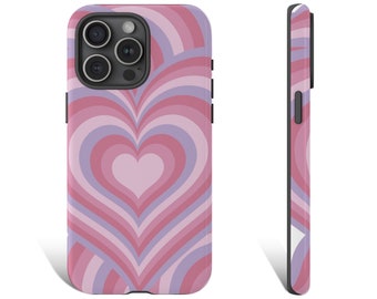 バレンタインギフト、彼女へのギフト、ピンクのレトロハート柄スマホケース（iPhone 15 14 13 12 11 X XR Pro Galaxy s24 s23 Pixel 8 7 6 5 Pro対応）0152
