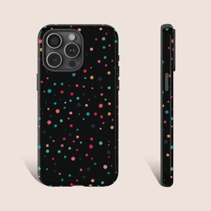カラフルなドット柄の携帯ケース 水玉模様の携帯ケース ボケ柄の携帯ケース iPhone 15 14 13 12 11 X XR 8 Pro Galaxy S24 S23 S21 Pixe用 ブラックの携帯ケース