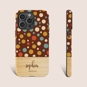 Custom Name iPhone Case Personalized iPhone Case Custom Retro Polka Dot Phone Case For iPhone 15 14 13 12 11 X XR XS 8 Pro Max Plus Galaxy