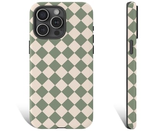 Green Phone Case, Green Checkered Phone Case, Sage Green Phone Case for iPhone 16 15 14 13 12 Pro Galaxy s25 s24 s23 Google Pixel 9 8 7 0305