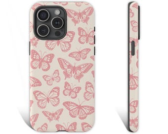 Funda para teléfono con mariposa rosa, funda para iPhone con mariposa, bonita funda para teléfono con mariposa para iPhone 16 15 14 13 Pro Galaxy s25 s24 s23 Pixel 9 8 7 0128