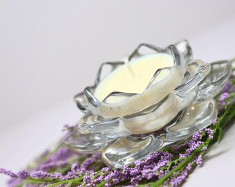 Cherry Blossom Lotus Soy Candle — Vintage Glass Holder, Eco-Friendly, Hand-Poured, One Of a Kind