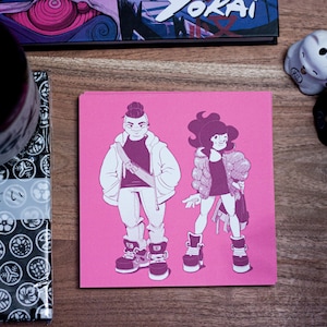 YOKAI Octave & Ju, Postal A5, Ilustración de impresión de arte