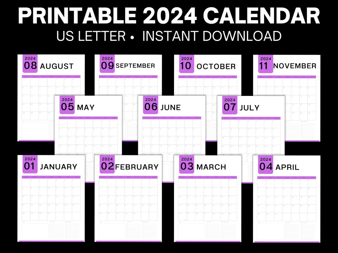 Printable Calendar US Letter Calendar Monthly Planner Colorful Calendar