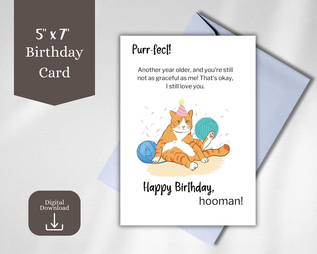 Printable Cat Birthday Card Cat Birthday Card Happy Birthday Card ...